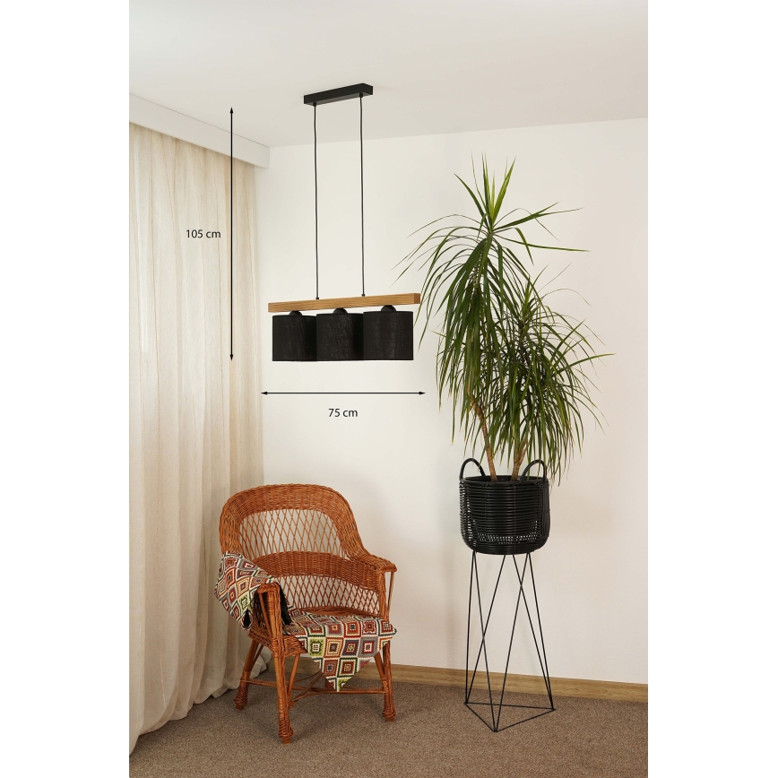 Brilagi - Hanglamp aan een koord FOREST 3xE27/15W/230V grenen/zwart