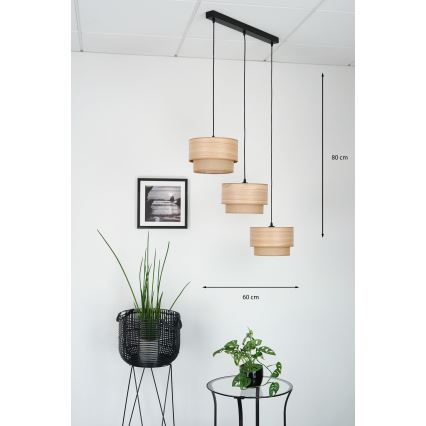 Brilagi - Hanglamp aan een koord MONTANA BOHO 3xE27/15W/230V bruin/zwart