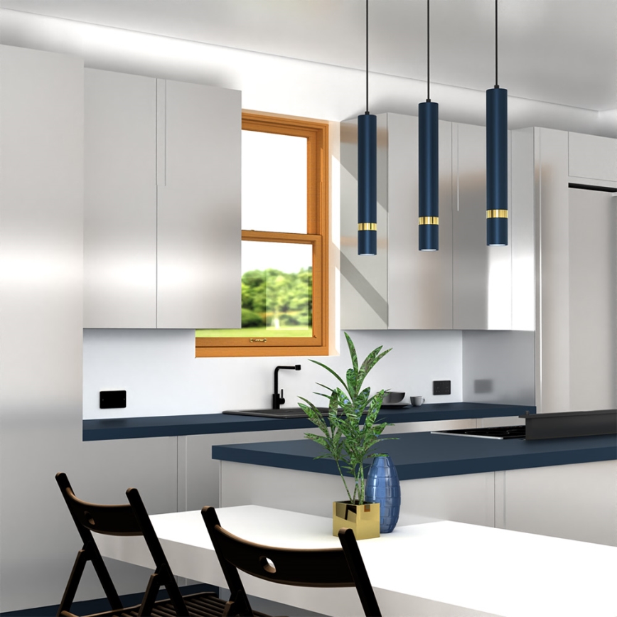 Brilagi - Hanglamp aan een koord POKER 3xGU10/25W/230V blauw/goud