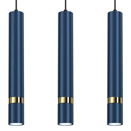 Brilagi - Hanglamp aan een koord POKER 3xGU10/25W/230V blauw/goud