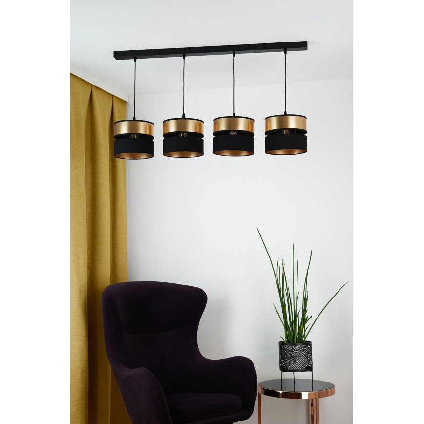 Brilagi - Hanglamp aan een koord ROYAL 4xE27/15W/230V zwart/goud