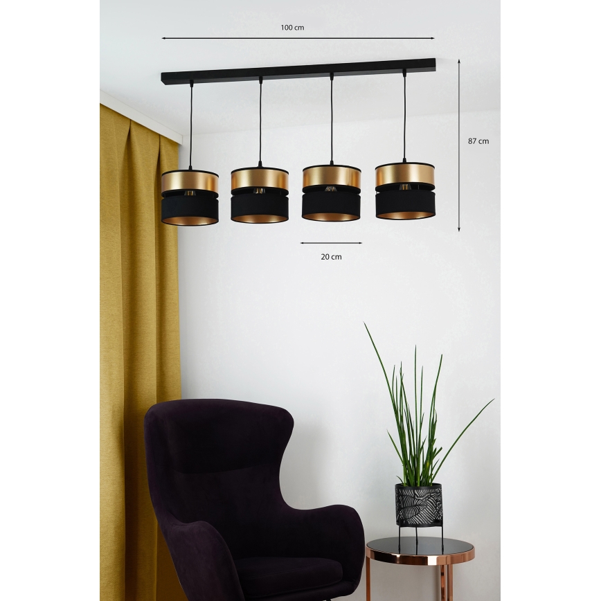 Brilagi - Hanglamp aan een koord ROYAL 4xE27/15W/230V zwart/goud