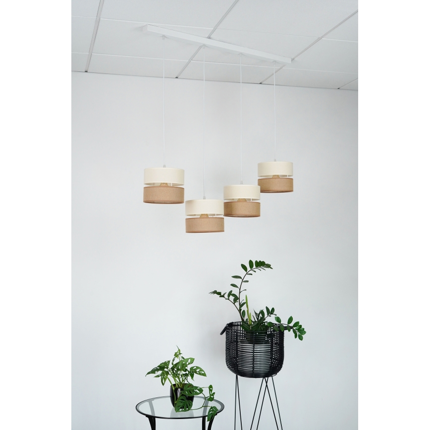 Brilagi - Hanglamp aan een koord ROYAL YUTE 4xE27/15W/230V beige/crème/wit
