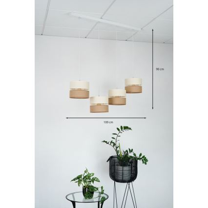 Brilagi - Hanglamp aan een koord ROYAL YUTE 4xE27/15W/230V beige/crème/wit
