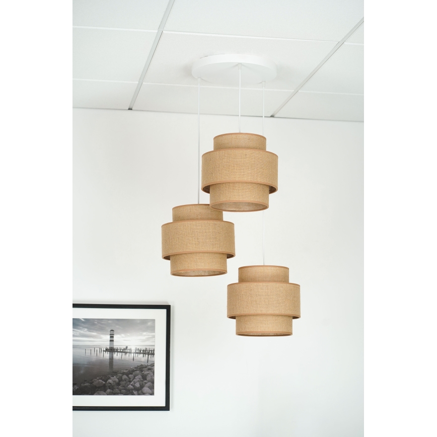 Brilagi - Hanglamp aan een koord SPACE YUTE 3xE27/15W/230V beige/wit