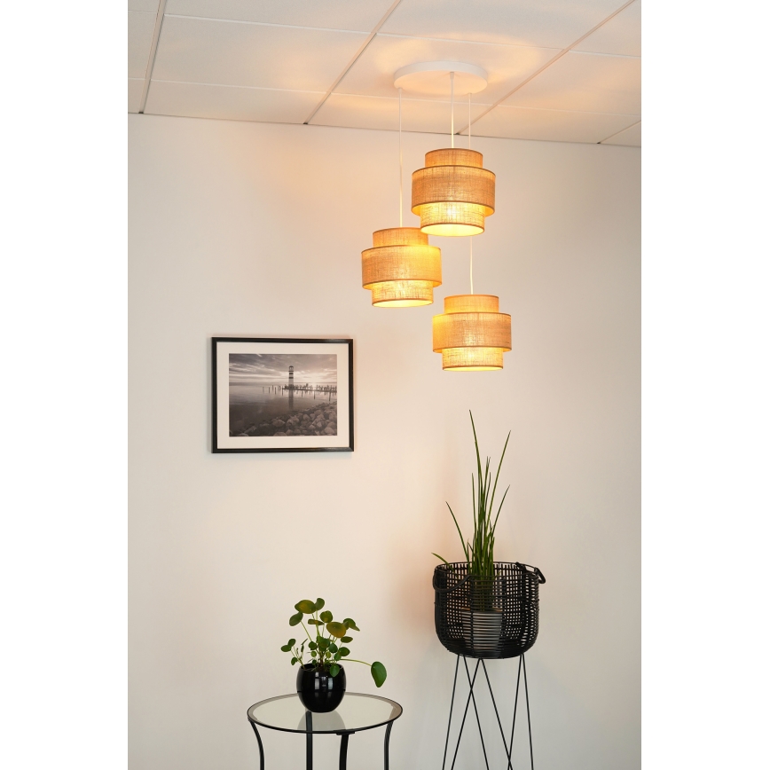 Brilagi - Hanglamp aan een koord SPACE YUTE 3xE27/15W/230V beige/wit