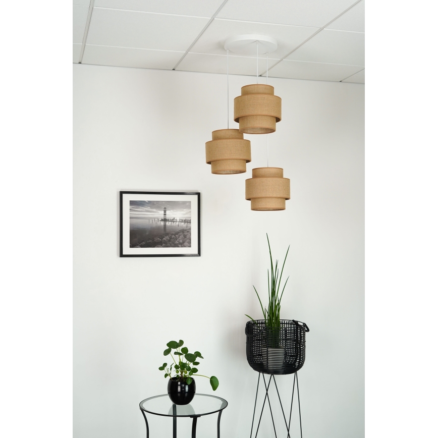 Brilagi - Hanglamp aan een koord SPACE YUTE 3xE27/15W/230V beige/wit