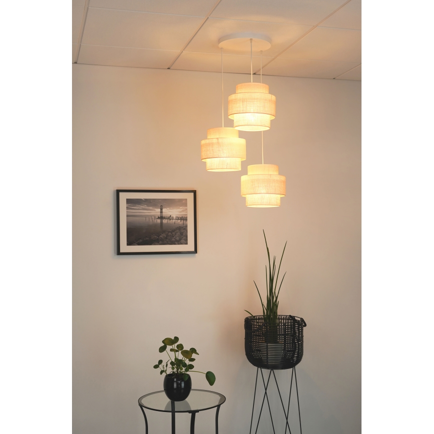 Brilagi - Hanglamp aan een koord SPACE YUTE 3xE27/15W/230V crème/wit