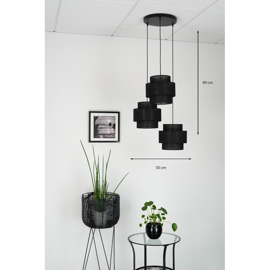 Brilagi - Hanglamp aan een koord SPACE YUTE 3xE27/15W/230V zwart