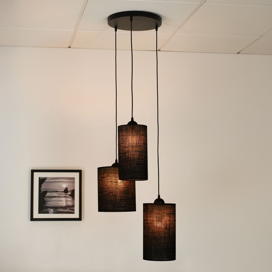 Brilagi - Hanglamp aan een koord TUBES 3xE27/15W/230V zwart