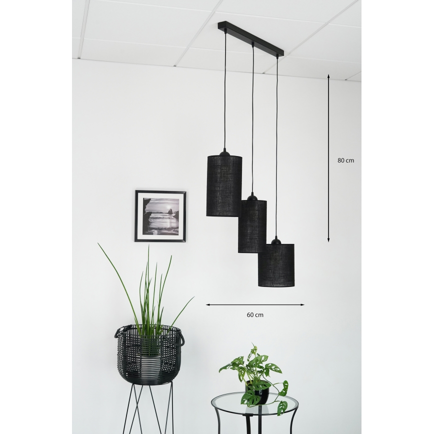 Brilagi - Hanglamp aan een koord TUBES 3xE27/15W/230V zwart