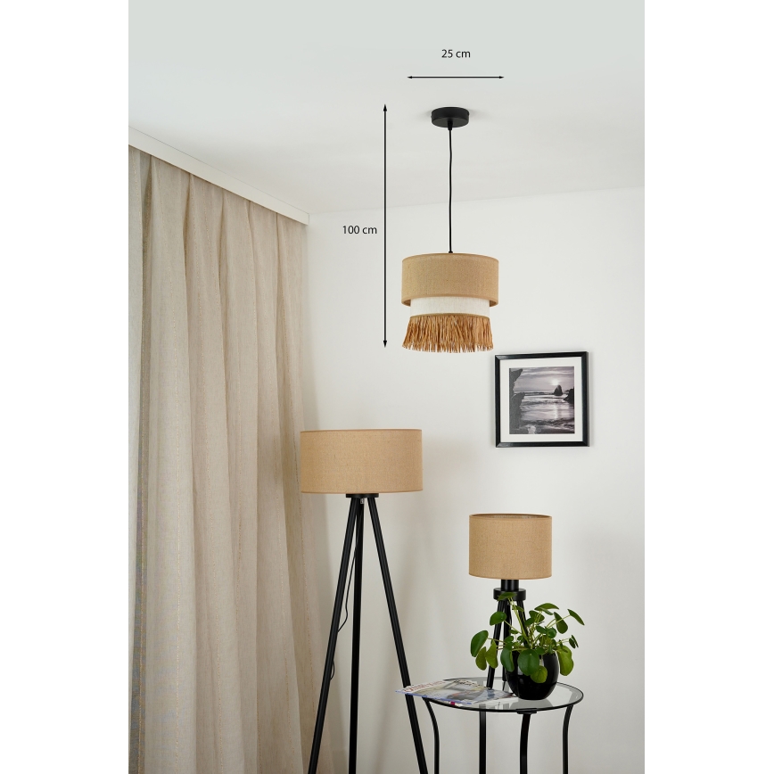 Brilagi - Hanglamp aan een koord WINNETOU BOHO 1xE27/15W/230V diameter 25 cm bruin/crème