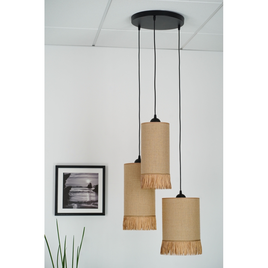Brilagi - Hanglamp aan een koord WINNETOU TUBES 3xE27/15W/230V bruin/zwart