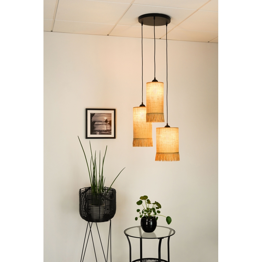 Brilagi - Hanglamp aan een koord WINNETOU TUBES 3xE27/15W/230V bruin/zwart