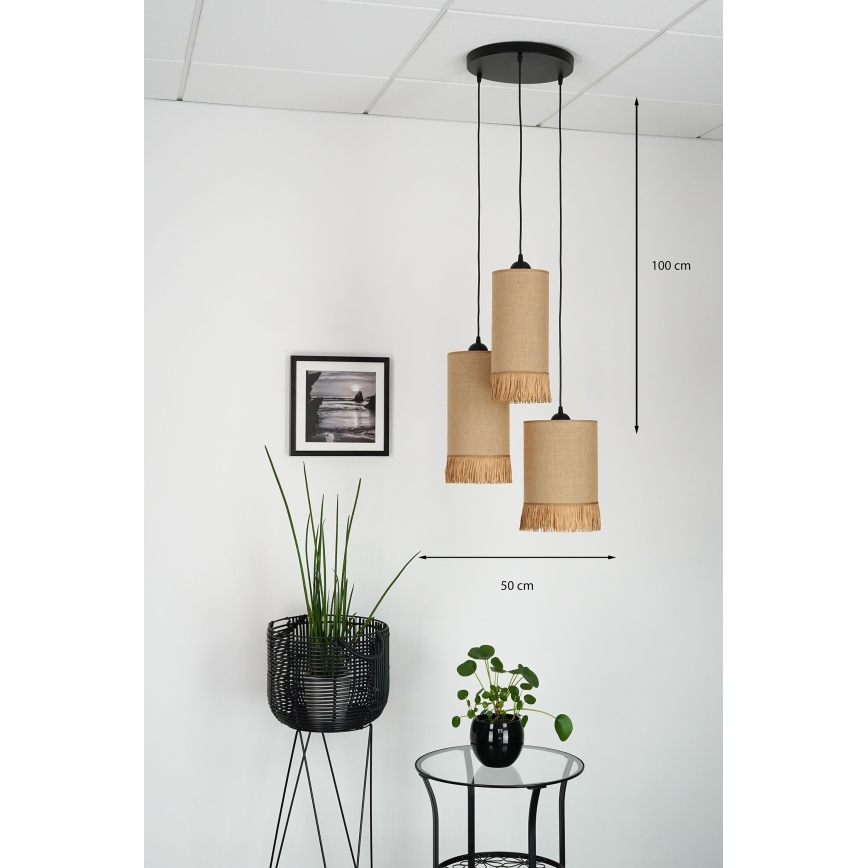 Brilagi - Hanglamp aan een koord WINNETOU TUBES 3xE27/15W/230V bruin/zwart