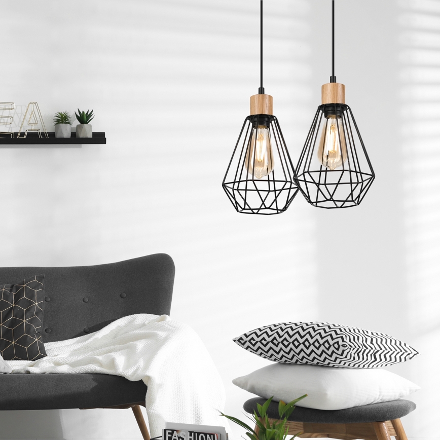 Brilagi - Hanglamp aan een koord WOODY BASKET 2xE27/60W/230V eiken