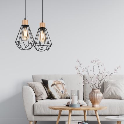 Brilagi - Hanglamp aan een koord WOODY BASKET 2xE27/60W/230V eiken