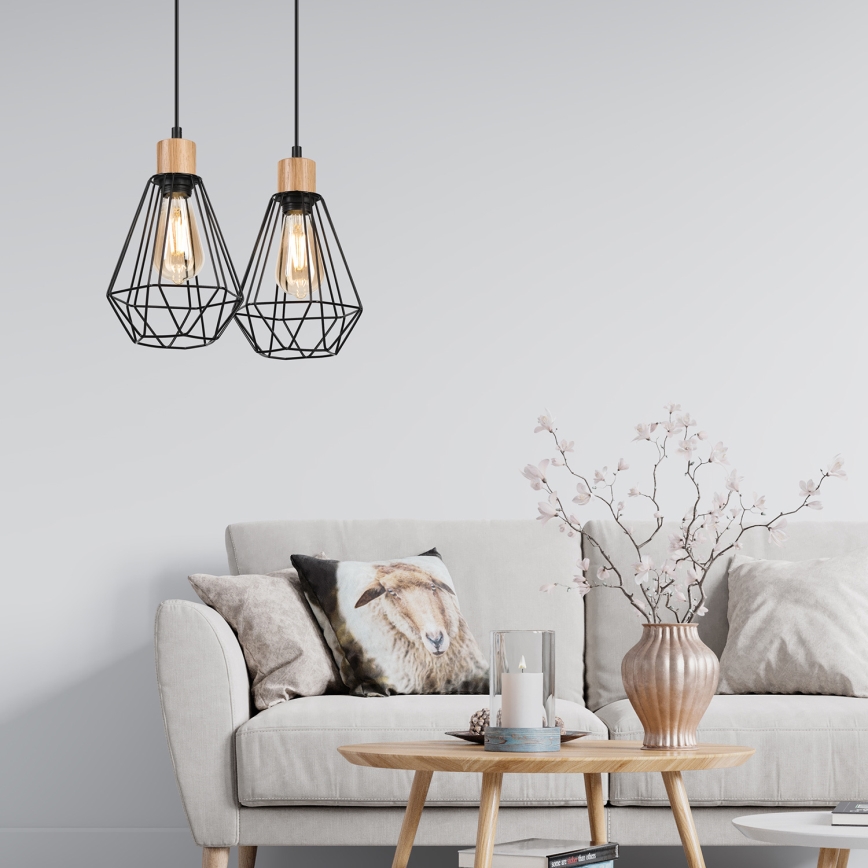 Brilagi - Hanglamp aan een koord WOODY BASKET 2xE27/60W/230V eiken