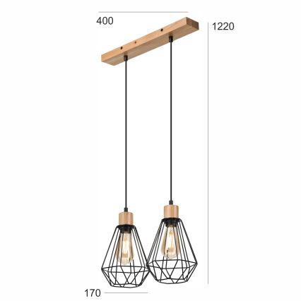 Brilagi - Hanglamp aan een koord WOODY BASKET 2xE27/60W/230V eiken