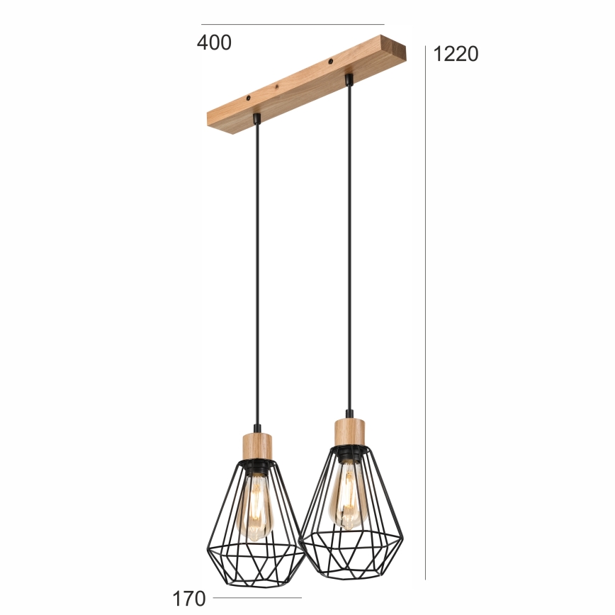 Brilagi - Hanglamp aan een koord WOODY BASKET 2xE27/60W/230V eiken