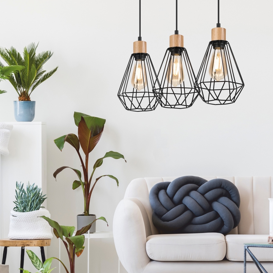 Brilagi - Hanglamp aan een koord WOODY BASKET 3xE27/60W/230V eiken