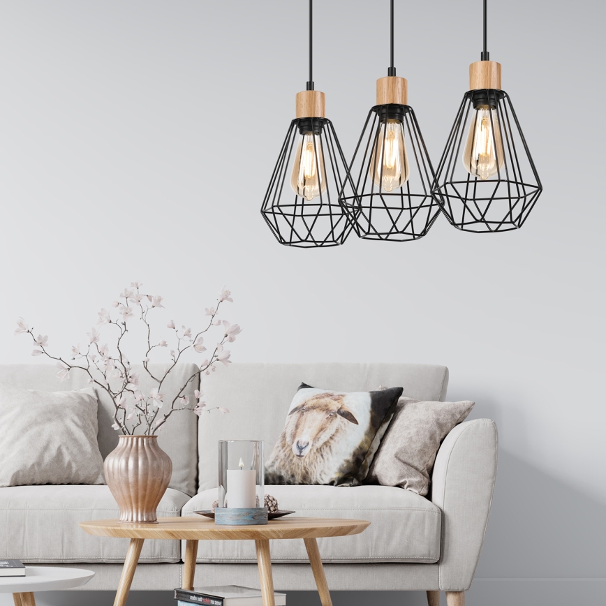 Brilagi - Hanglamp aan een koord WOODY BASKET 3xE27/60W/230V eiken