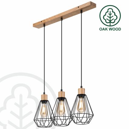 Brilagi - Hanglamp aan een koord WOODY BASKET 3xE27/60W/230V eiken