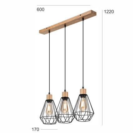 Brilagi - Hanglamp aan een koord WOODY BASKET 3xE27/60W/230V eiken