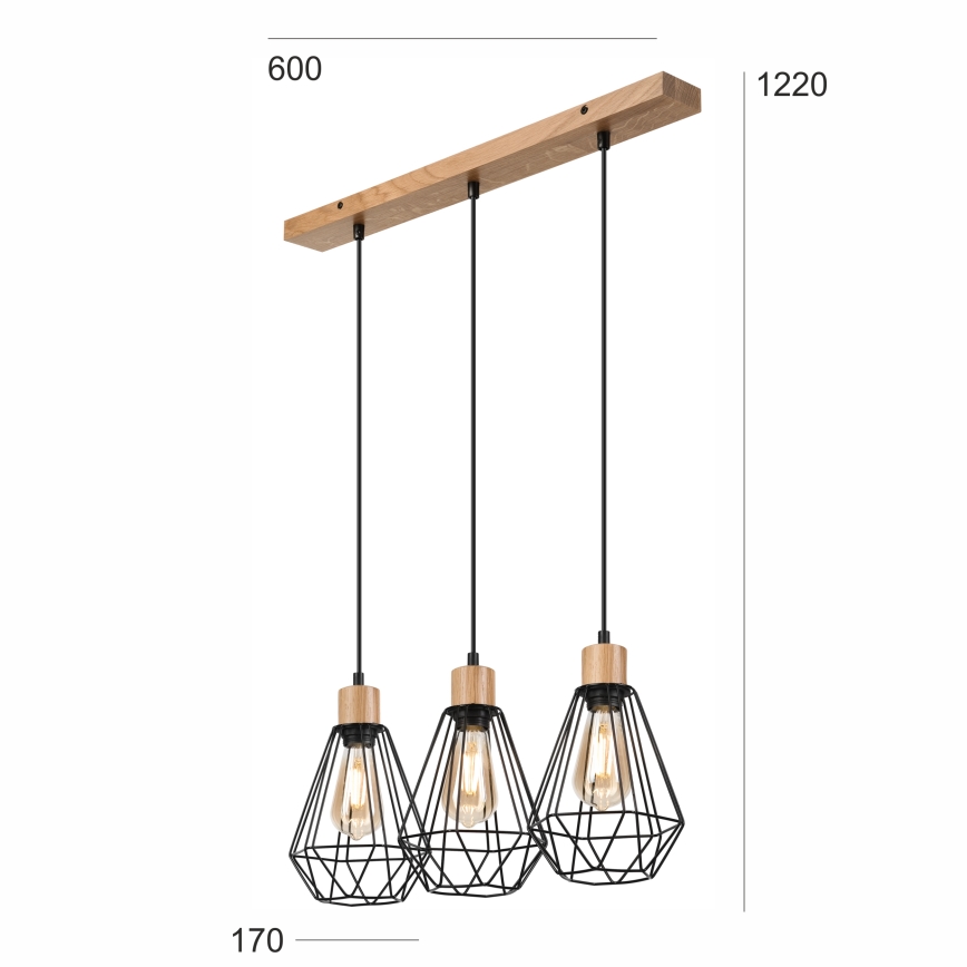 Brilagi - Hanglamp aan een koord WOODY BASKET 3xE27/60W/230V eiken