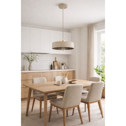 Brilagi - Hanglamp aan kabel 1xE27/60W/230V Ø 30 cm beige/goud