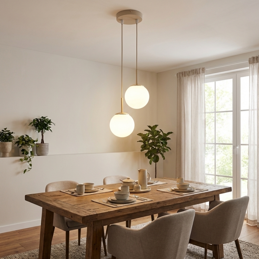 Brilagi - Hanglamp aan kabel 2xE27/60W/230V beige/goud