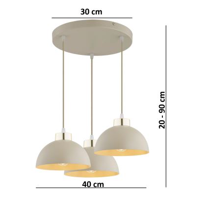 Brilagi - Hanglamp aan kabel 3xE27/60W/230V beige/goud