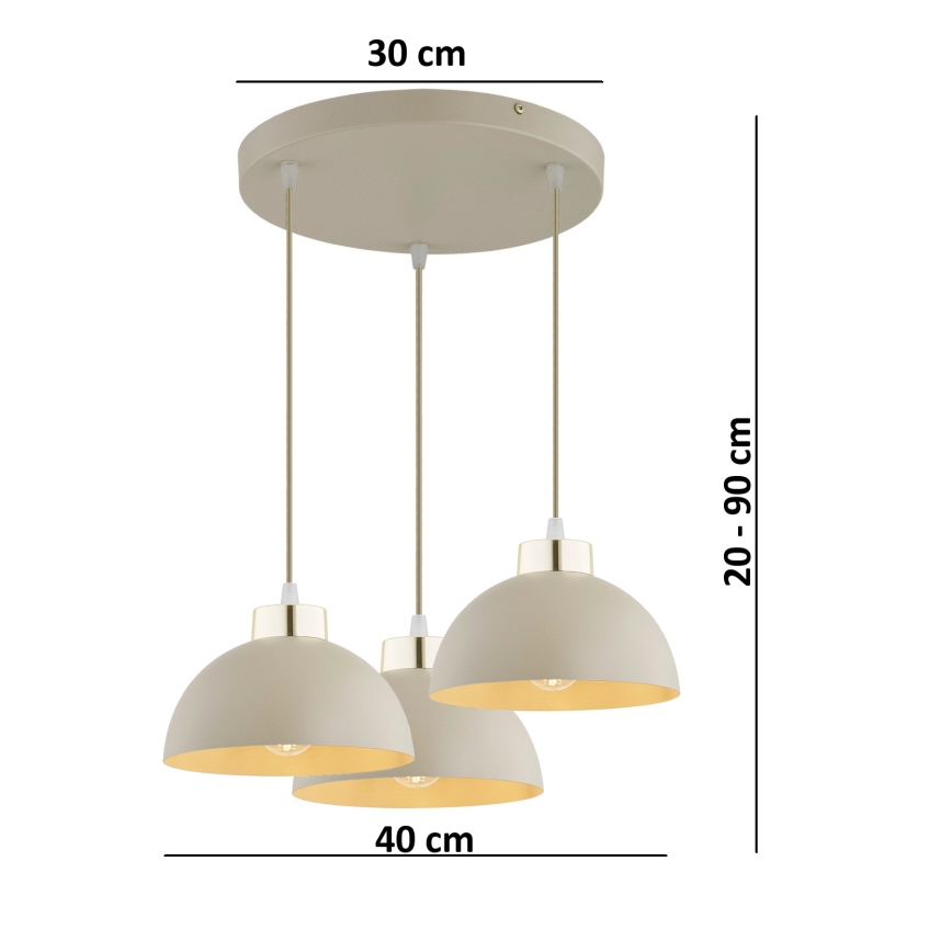 Brilagi - Hanglamp aan kabel 3xE27/60W/230V beige/goud