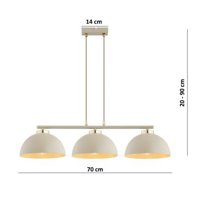 Brilagi - Hanglamp aan kabel 3xE27/60W/230V beige/goud