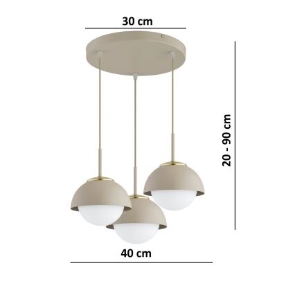 Brilagi - Hanglamp aan kabel 3xE27/60W/230V beige/goud
