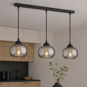 Brilagi - Hanglamp aan kabel 3xE27/60W/230V zwart/rookgrijs