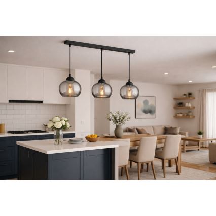 Brilagi - Hanglamp aan kabel 3xE27/60W/230V zwart/rookgrijs