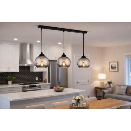 Brilagi - Hanglamp aan kabel 3xE27/60W/230V zwart/rookgrijs