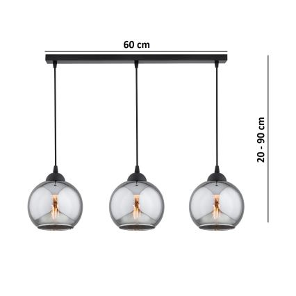 Brilagi - Hanglamp aan kabel 3xE27/60W/230V zwart/rookgrijs