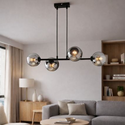 Brilagi - Hanglamp aan kabel 4xE27/60W/230V zwart/rookgrijs