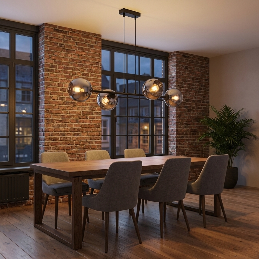 Brilagi - Hanglamp aan kabel 4xE27/60W/230V zwart/rookgrijs