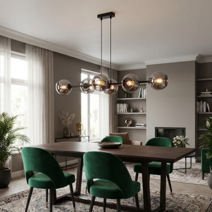 Brilagi - Hanglamp aan kabel 6xE27/60W/230V zwart/rookgrijs