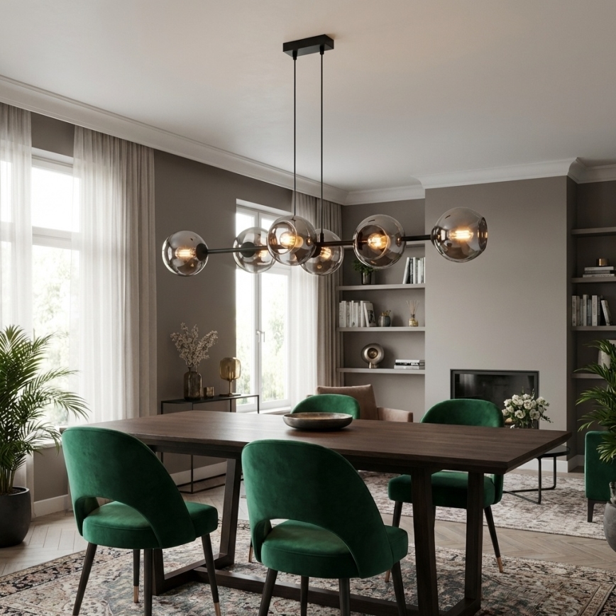 Brilagi - Hanglamp aan kabel 6xE27/60W/230V zwart/rookgrijs