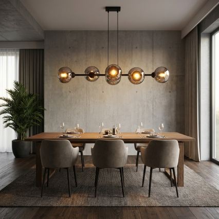 Brilagi - Hanglamp aan kabel 6xE27/60W/230V zwart/rookgrijs