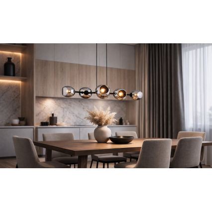 Brilagi - Hanglamp aan kabel 6xE27/60W/230V zwart/rookgrijs