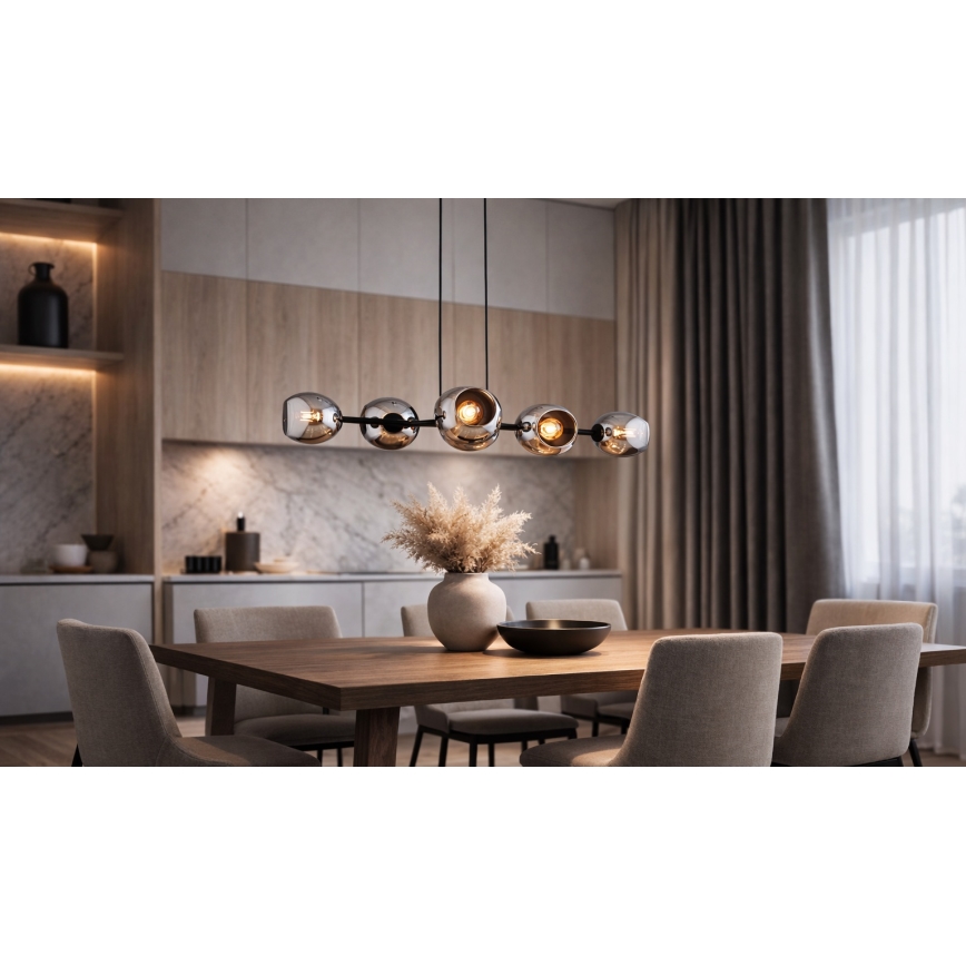Brilagi - Hanglamp aan kabel 6xE27/60W/230V zwart/rookgrijs