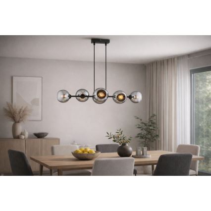 Brilagi - Hanglamp aan kabel 6xE27/60W/230V zwart/rookgrijs