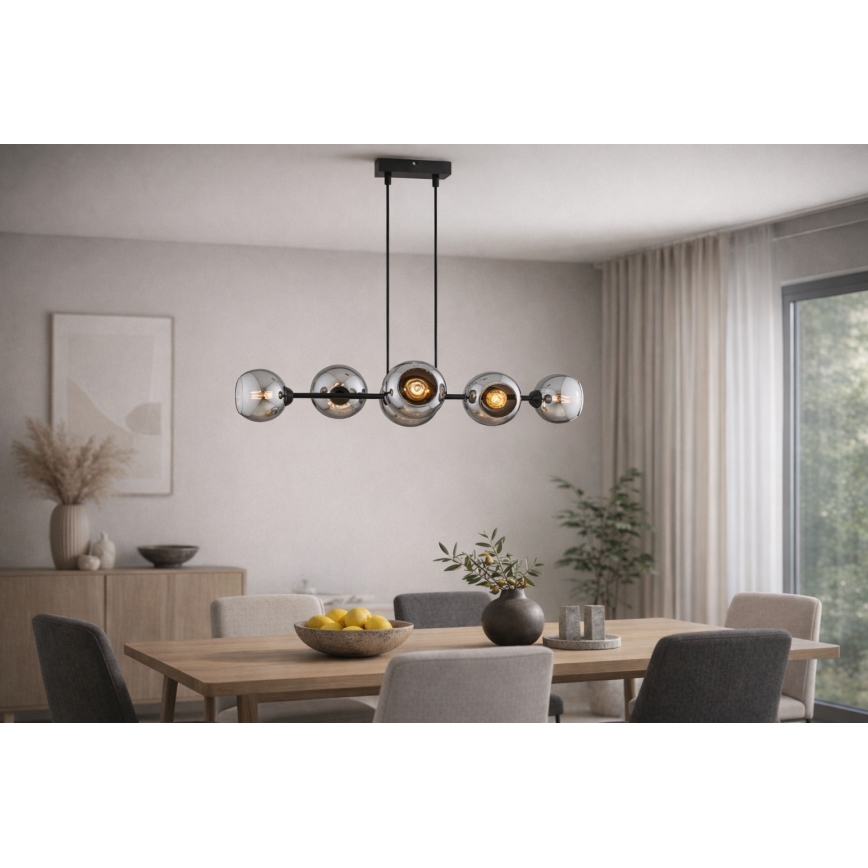 Brilagi - Hanglamp aan kabel 6xE27/60W/230V zwart/rookgrijs