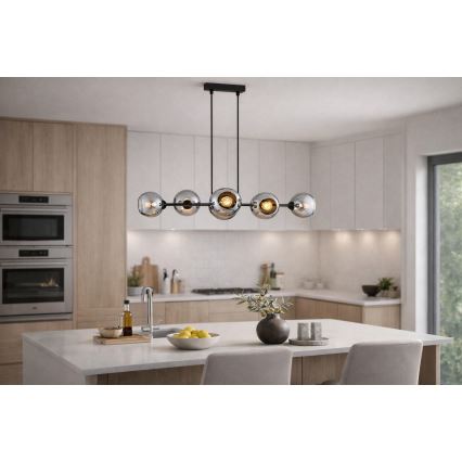 Brilagi - Hanglamp aan kabel 6xE27/60W/230V zwart/rookgrijs