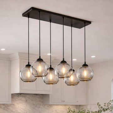 Brilagi - Hanglamp aan kabel 6xE27/60W/230V zwart/rookgrijs